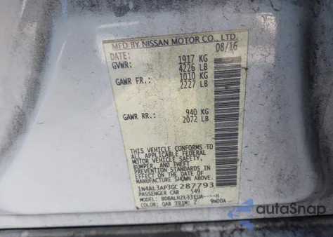 2016 Nissan Altima 2.5 Sr z USA, uszkodzony, nr VIN 1N4AL3AP3GC287793